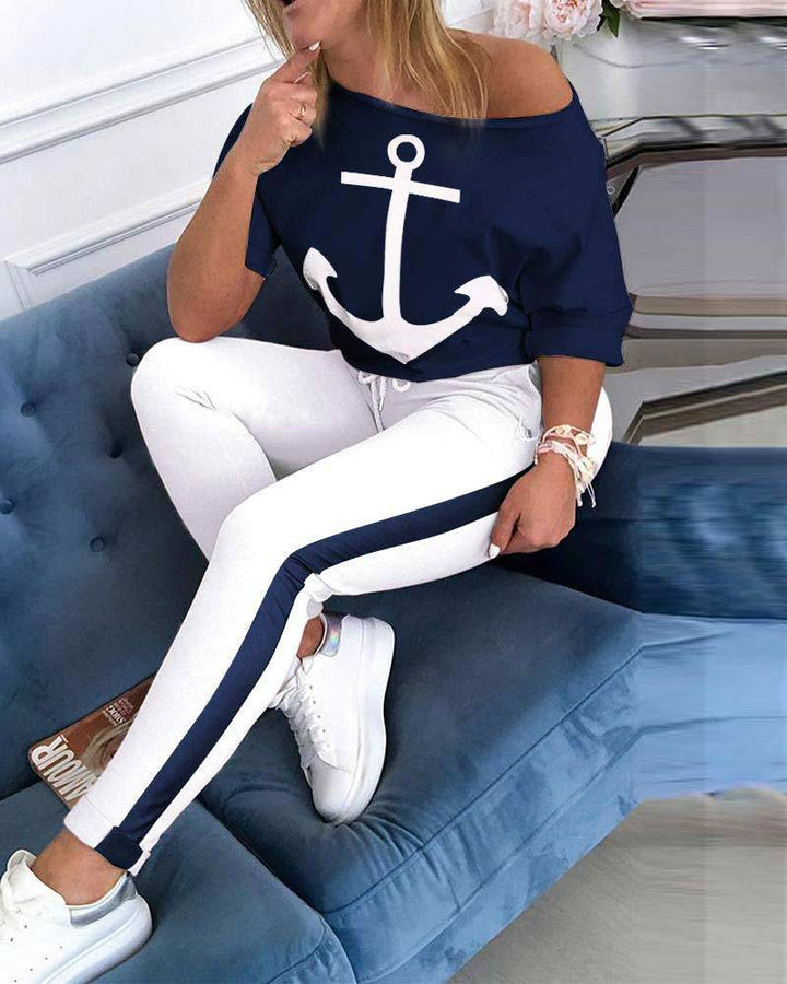 Damen lässiges Sweatshirt und sportliche Leggings Set Drune