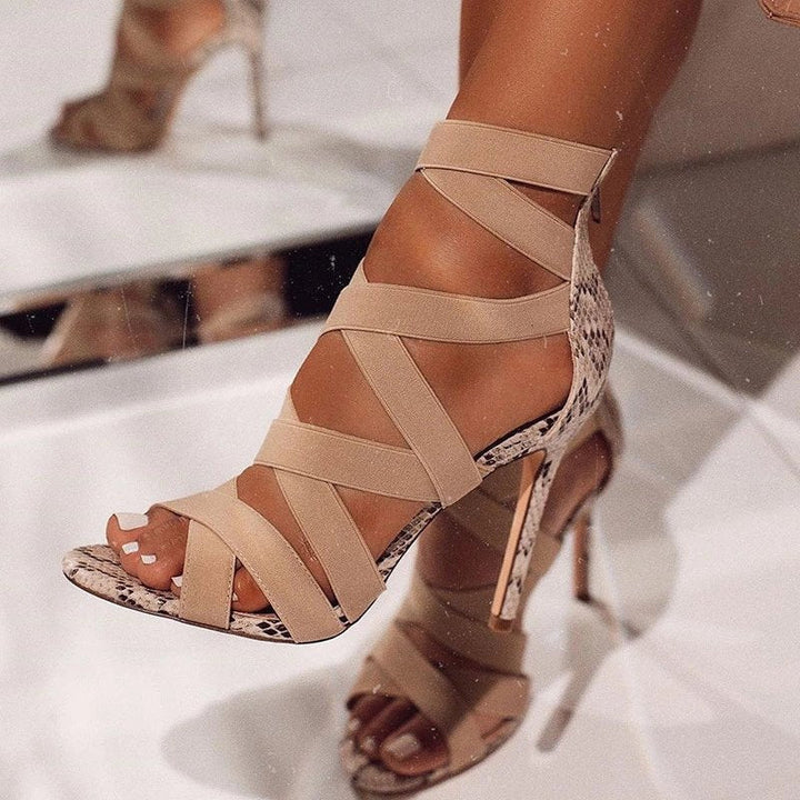 Damen elegante Stilettos mit verstellbaren Riemen und Schlangenleder-Optik Drune
