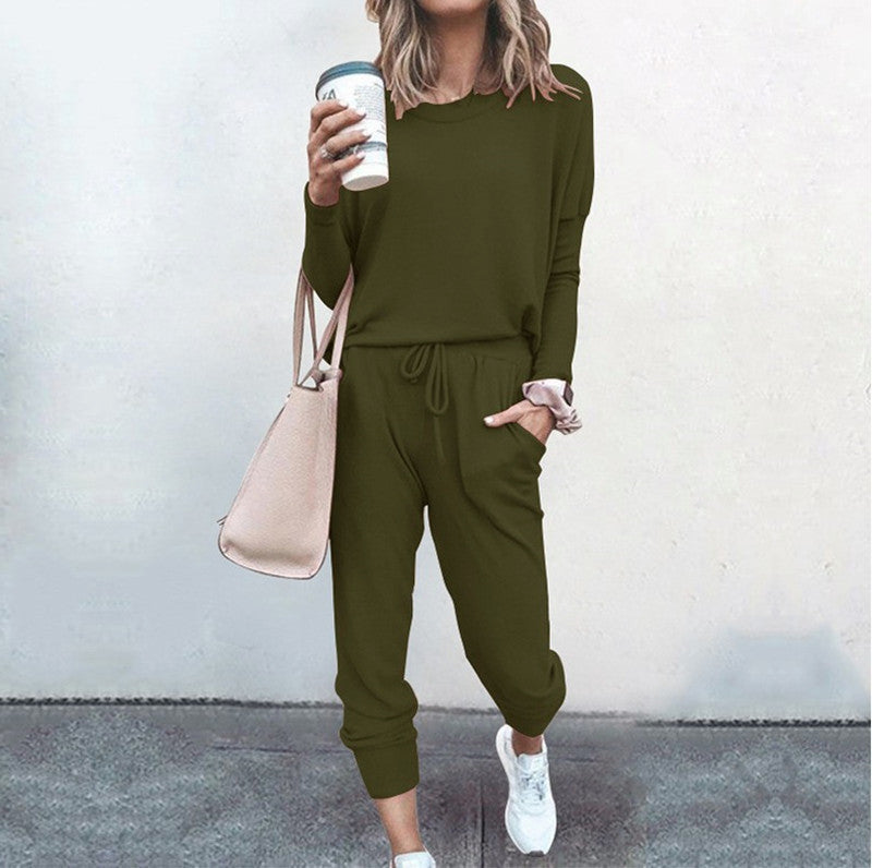 Damen Bequemer Jumpsuit mit modischem Rundhalsausschnitt und regulierbarem Bund Drune