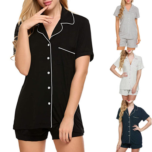 Damen nan zweiteiliges Shorty-Pyjama-Set aus Viskosejersey mit Paspelkragen und Tunnelzugbund Drune