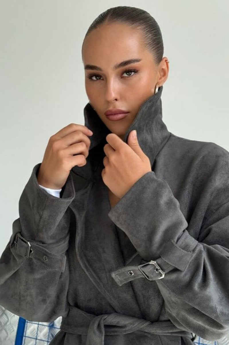 Drune | Wildleder Revers Taillenbund Jacke Mantel