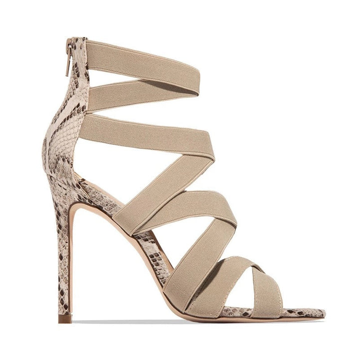 Damen elegante Stilettos mit verstellbaren Riemen und Schlangenleder-Optik Drune