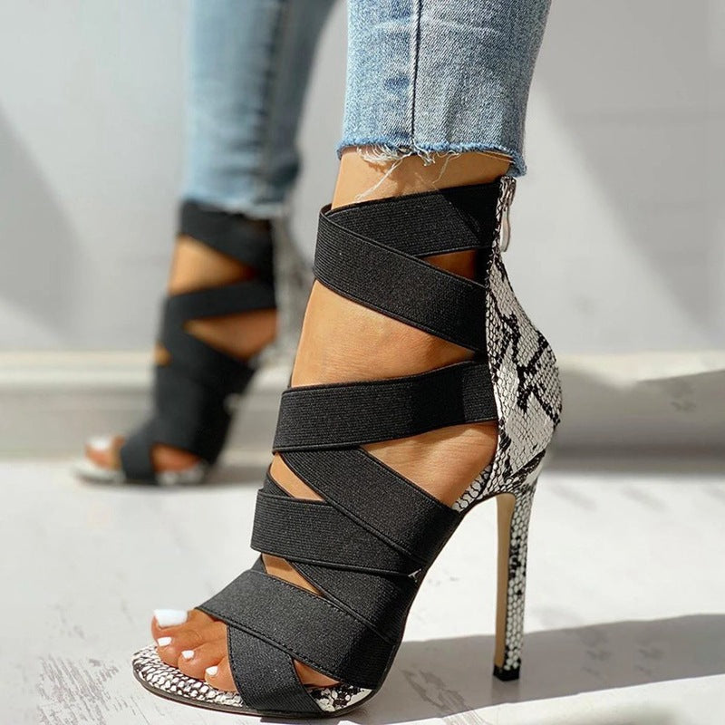 Damen elegante Stilettos mit verstellbaren Riemen und Schlangenleder-Optik Drune