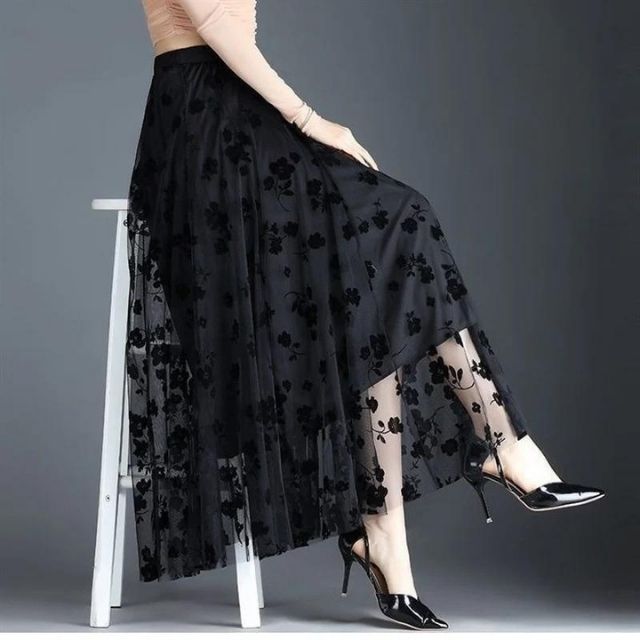 Drune | Eleganter Maxirock aus Mesh mit Blumenmuster