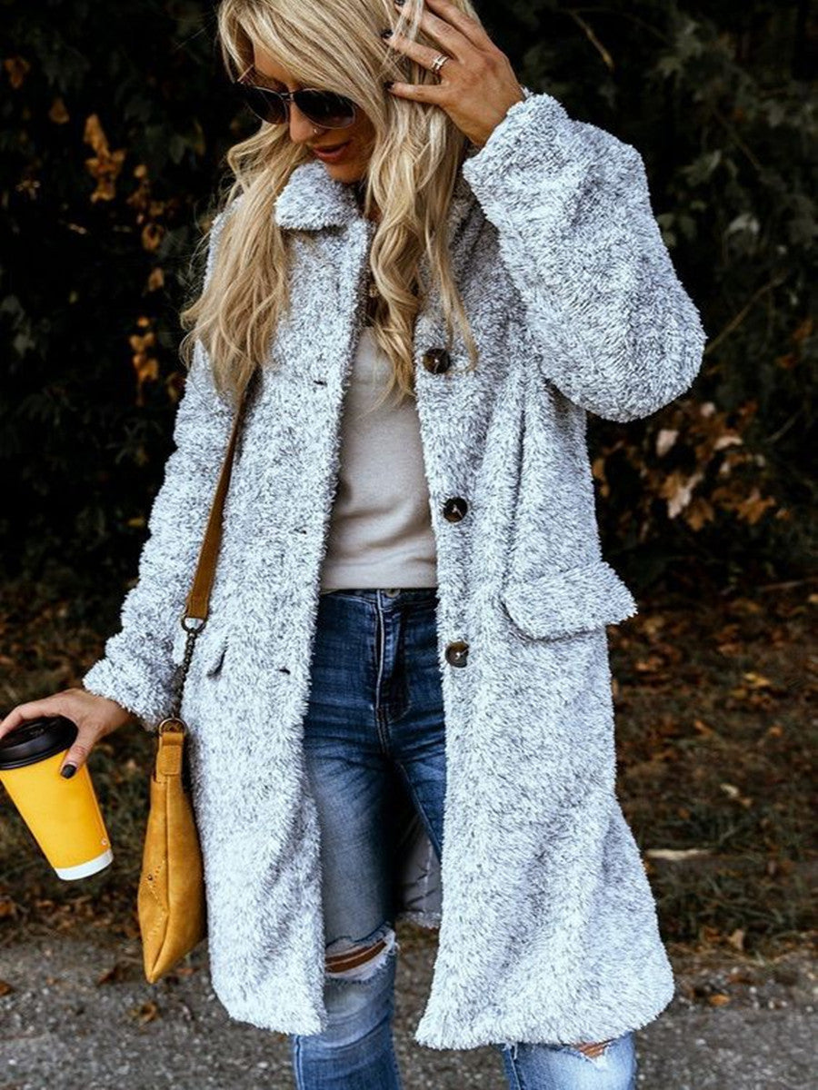 Damen Fleecejacke mit Knopfverschluss und praktischen Taschen Drune