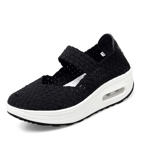 Damen nan gewebter Mary-Jane-Sneaker mit elastischem Flechtoberteil, Klettverschluss und luftgepolsterter Plateausohle Drune