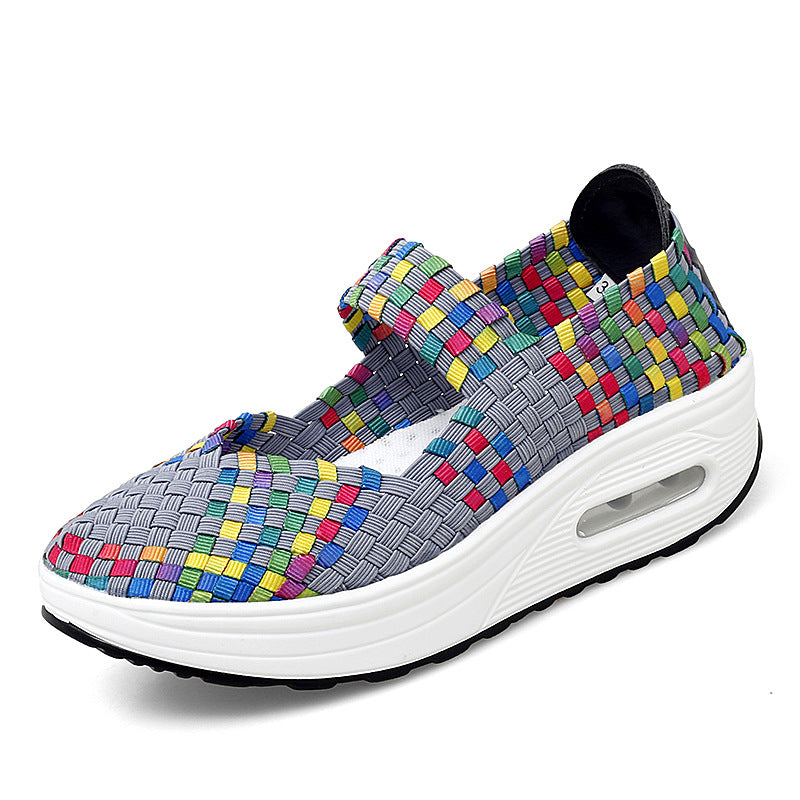 Damen nan gewebter Mary-Jane-Sneaker mit elastischem Flechtoberteil, Klettverschluss und luftgepolsterter Plateausohle Drune