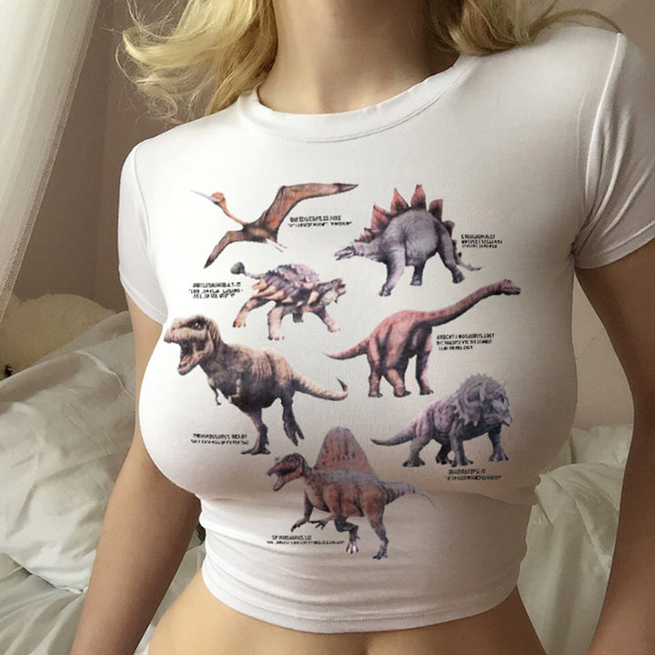 Damen Crop-Top mit Dinosaurier-Print und lässigem Schnitt Drune