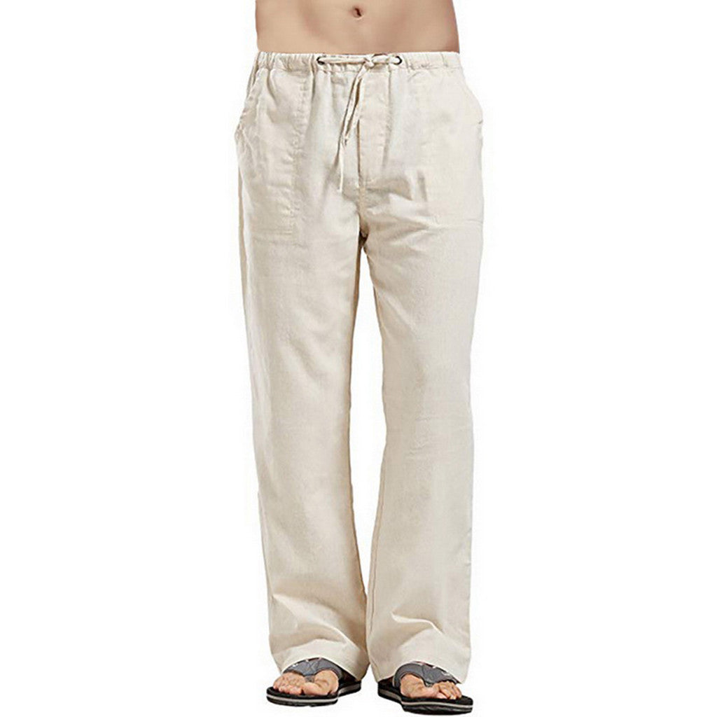 Herren nan lockere Leinenhose mit Tunnelzugbund und geradem Bein Drune
