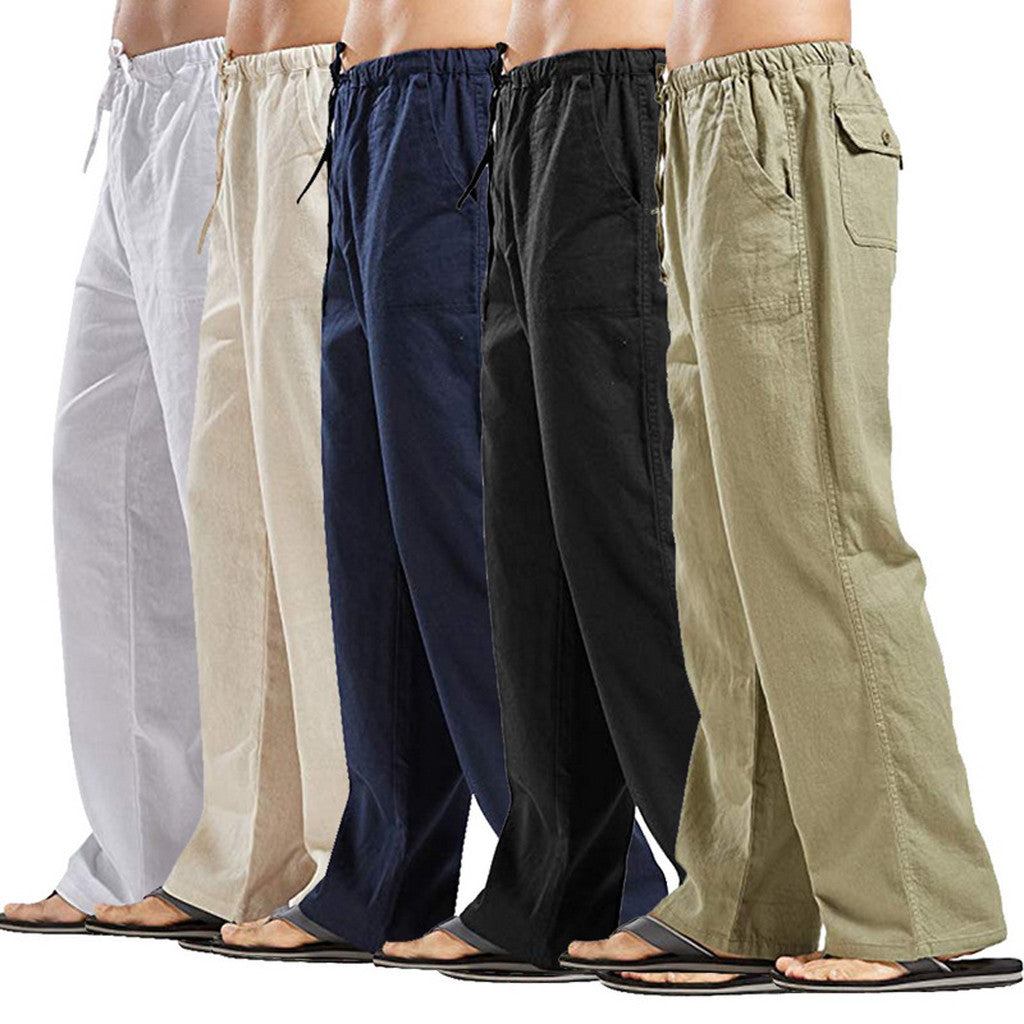 Herren nan lockere Leinenhose mit Tunnelzugbund und geradem Bein Drune