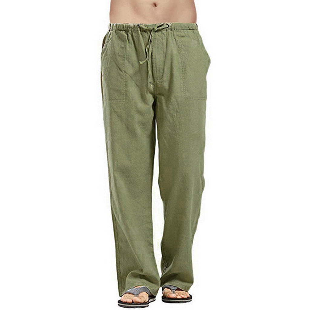 Herren nan lockere Leinenhose mit Tunnelzugbund und geradem Bein Drune