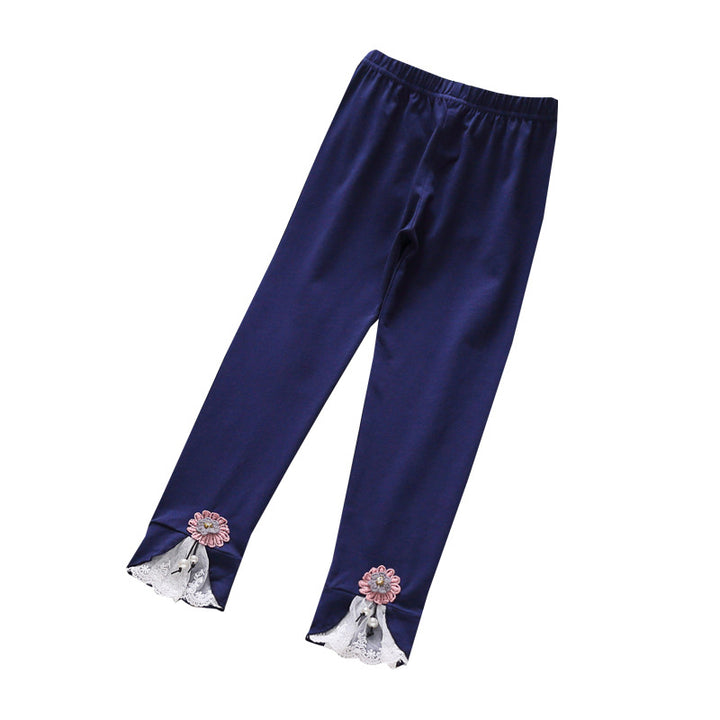 Mädchen Leggings mit bezauberndem Blumen- und Spitzenbesatz Drune