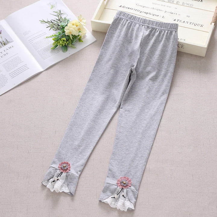 Mädchen Leggings mit bezauberndem Blumen- und Spitzenbesatz Drune