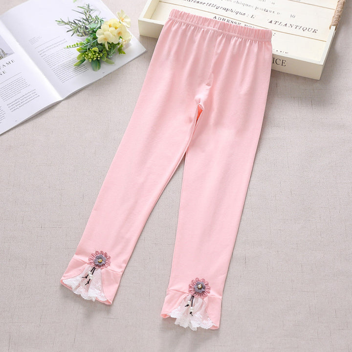 Mädchen Leggings mit bezauberndem Blumen- und Spitzenbesatz Drune