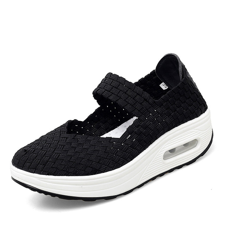 Damen nan gewebter Mary-Jane-Sneaker mit elastischem Flechtoberteil, Klettverschluss und luftgepolsterter Plateausohle Drune