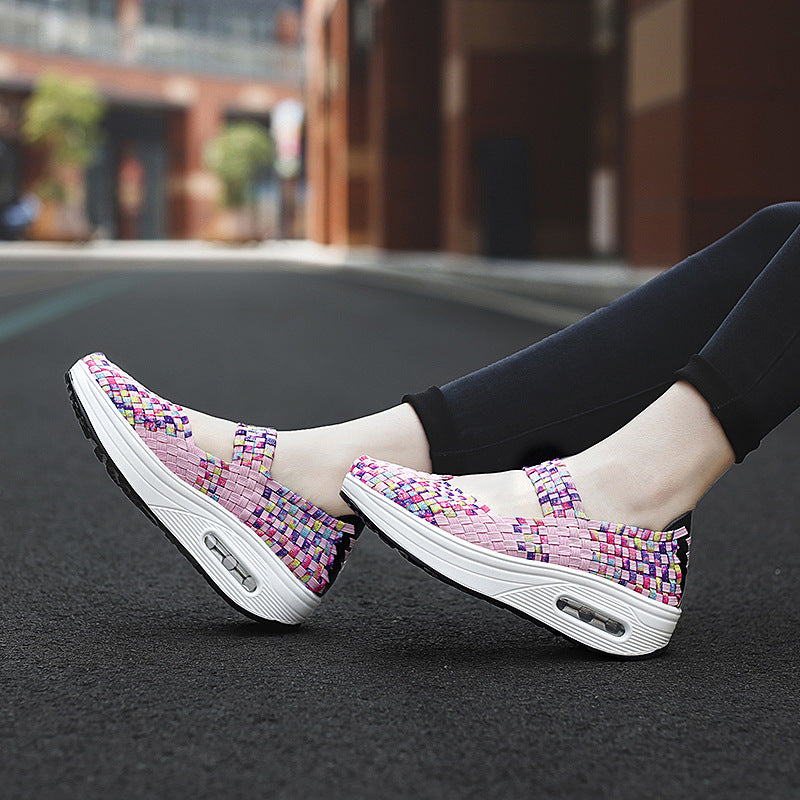 Damen nan gewebter Mary-Jane-Sneaker mit elastischem Flechtoberteil, Klettverschluss und luftgepolsterter Plateausohle Drune