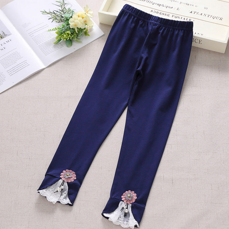 Mädchen Leggings mit bezauberndem Blumen- und Spitzenbesatz Drune