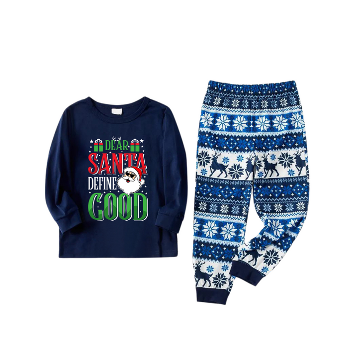 Drune | "Lieber Santa, definiere gut" Slogan Printed Blaue Familie Weihnachten Matching Pyjamas