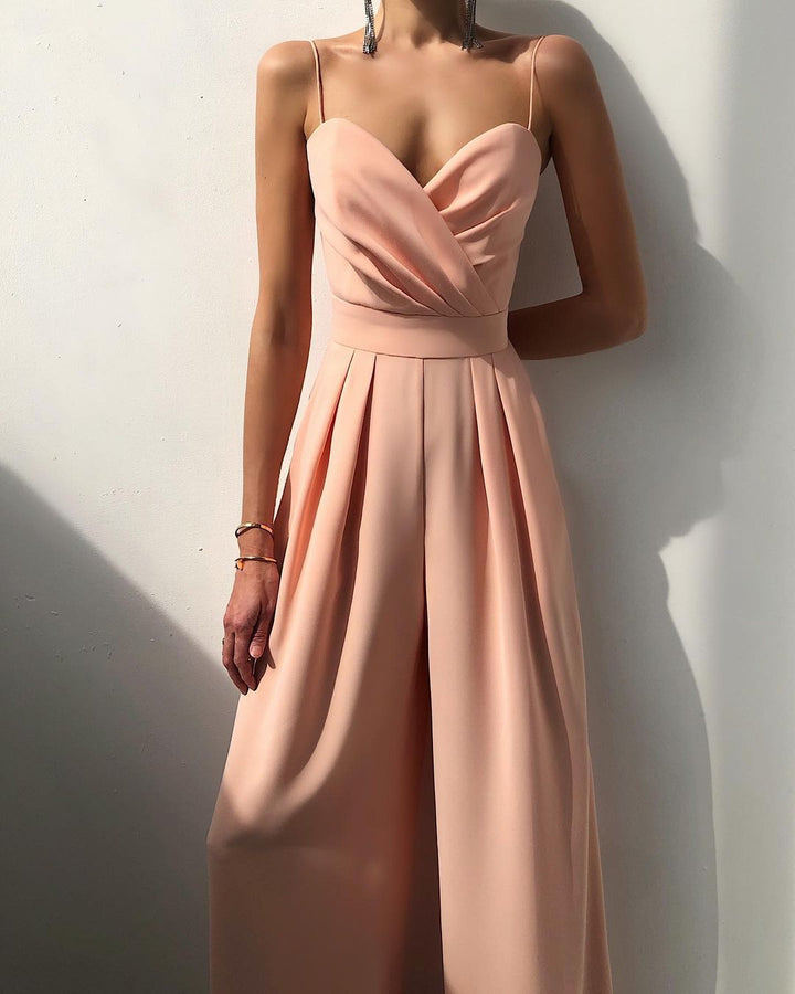Drune | Damen Eleganter Fließender Jumpsuit mit Spaghettibändern für Festliche Anlässe