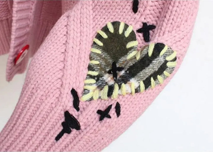 Drune | Gestrickte V-Ausschnitt Damenjacke mit Stickerei