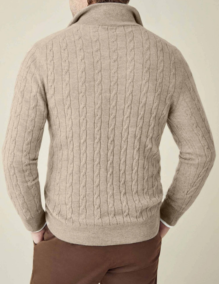 Drune | Zopfmuster Strickpullover mit Reißverschluss - Eleganter Business & Freizeit Pullover