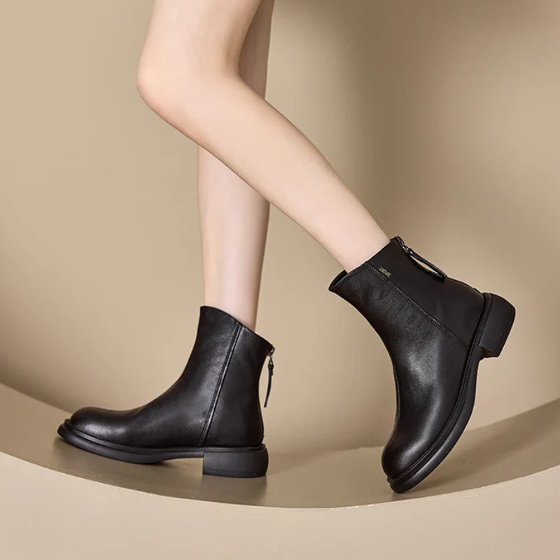 Drune | Damen Stiefel Leder Ankle Boots mit Reißverschluss Hinten und Niedrigem Absatz