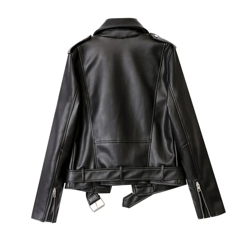 Drune | Damen-Biker-Lederjacke mit Reißverschlüssen und Gürtel
