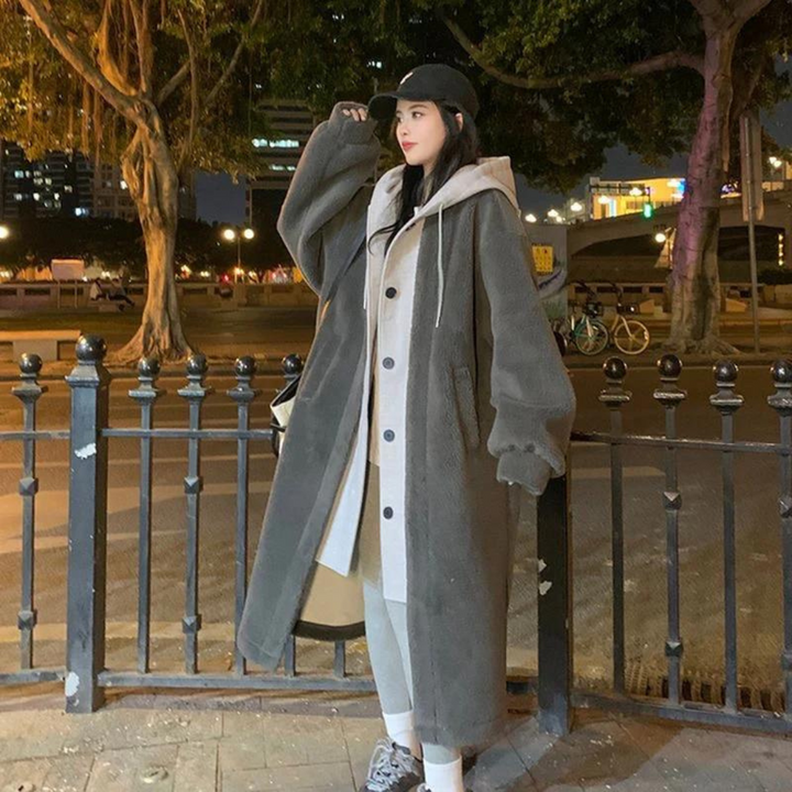 Drune | Winter Lange Kapuzen Oversize Jacke - Button Down