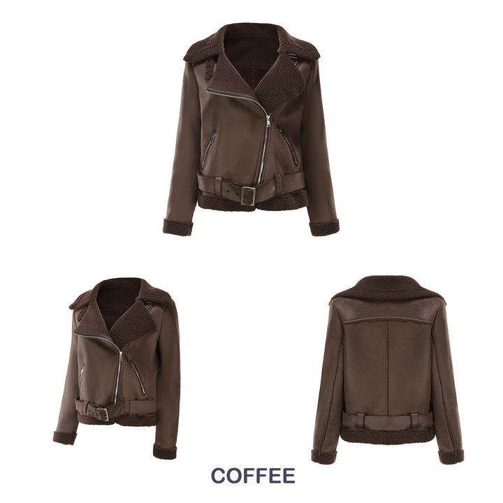Drune | Winterjacke aus Kunstwildleder mit Fell und Gürtel