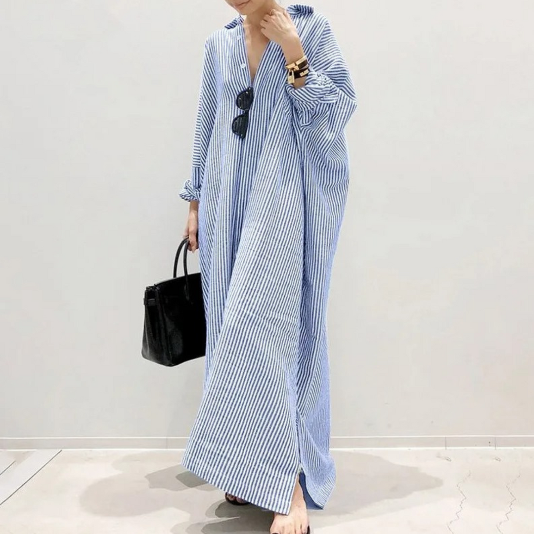 Drune - elegantes gestreiftes Blusenkleid mit Knöpfen