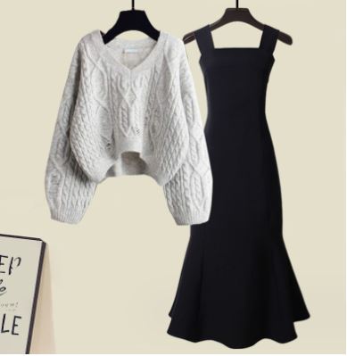 Drune | Zweiteiliges Satz Aus Hochwertigem Kreuzstrickpullover und Fishtail Kleid