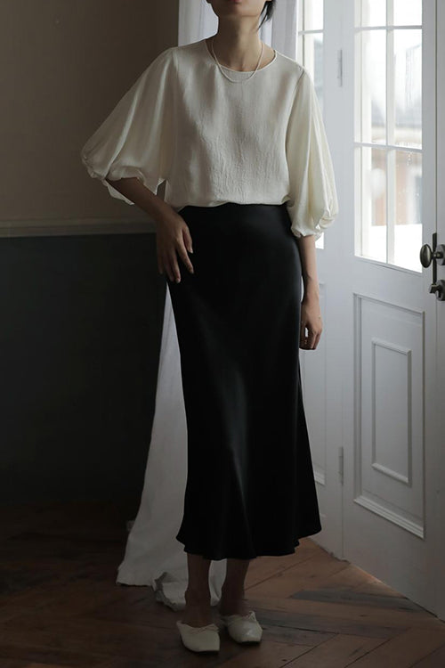 Drune | Rosiedress Hohe Taille Bequemer Satin Midi Rock
