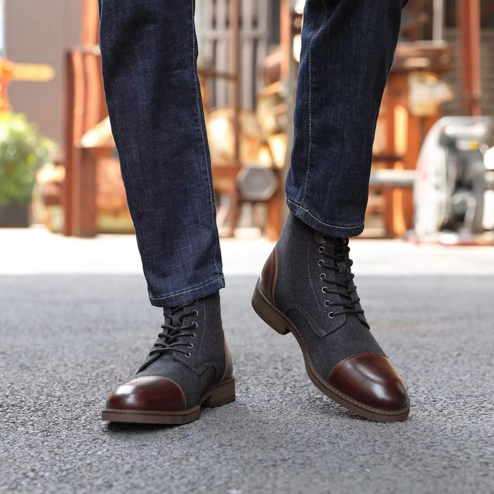 Drune | Stylische Herrenschuhe Stiefel Mit Leder Und Stoffeinsatz