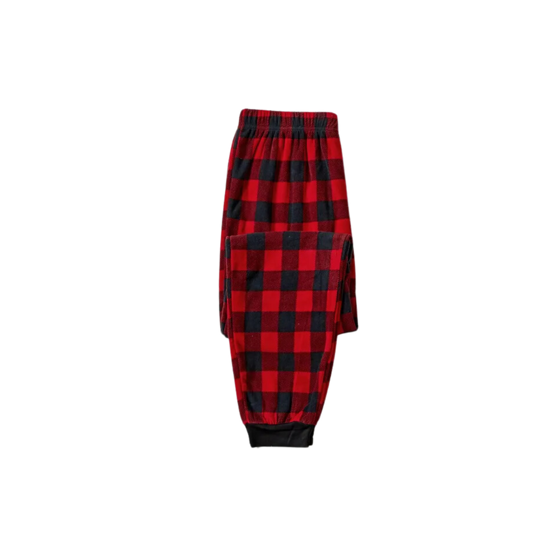 Drune | Christmas 2025 "Believe" Buchstaben Weiß Langarmoberteil und rot-schwarz karierten Hose Familienpassende Pyjamas