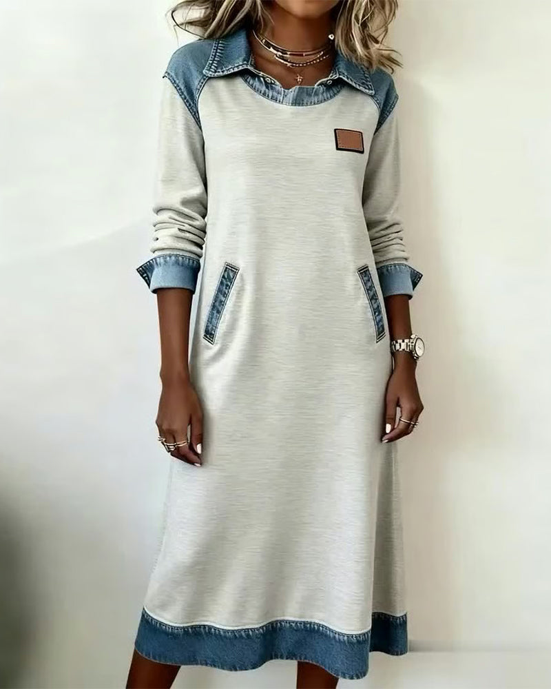 Drune | Kleid mit Revers Aus Denim Patchwork