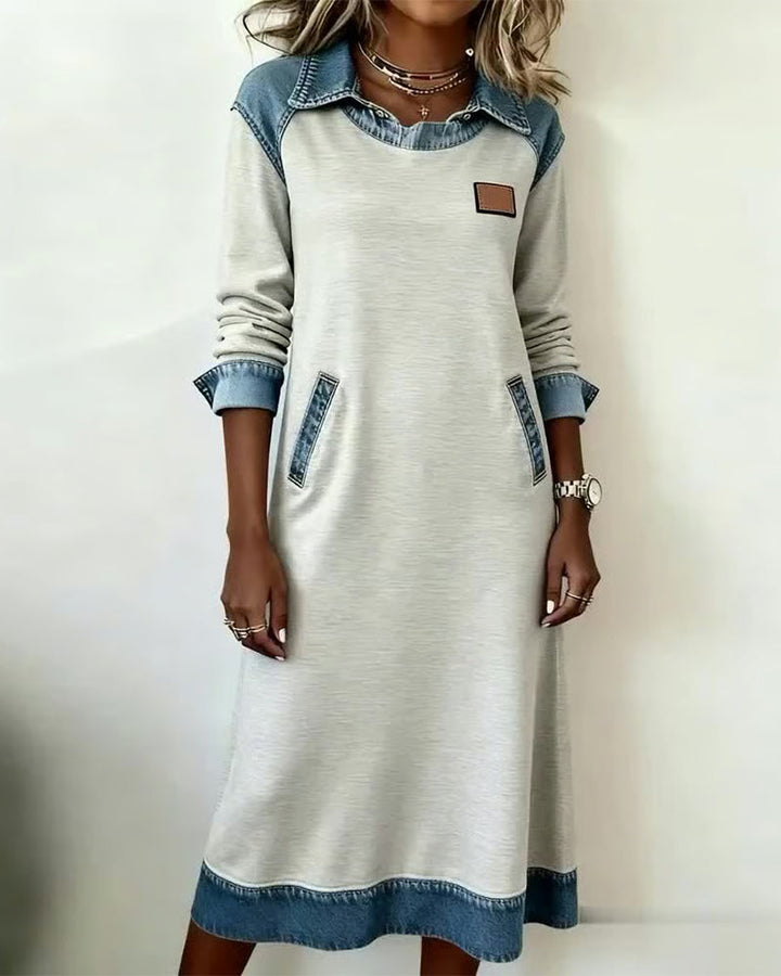 Drune | Kleid mit Revers Aus Denim Patchwork
