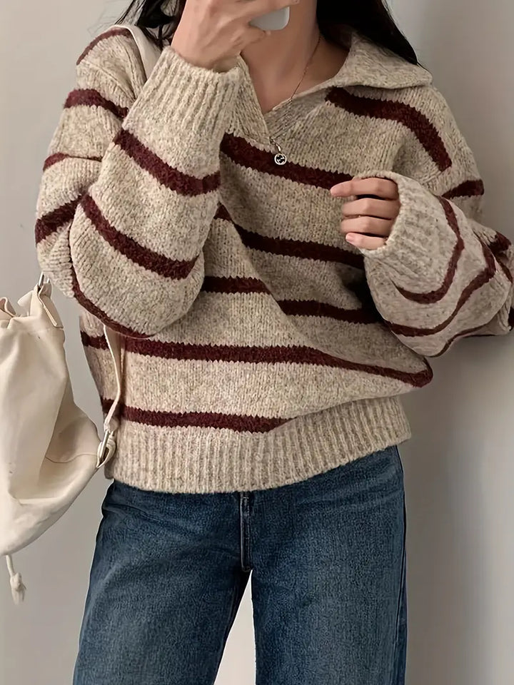 Drune | Gestreifter Strickpullover mit V-Ausschnitt