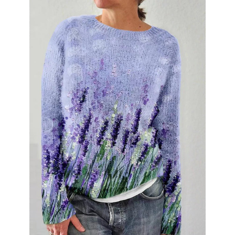 Drune | Strickpullover - Weiches Strick - Lockere Passform - Rundhals - Floral Muster