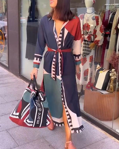 Drune | Kleid mit Farbblock Print und Reversschnürung