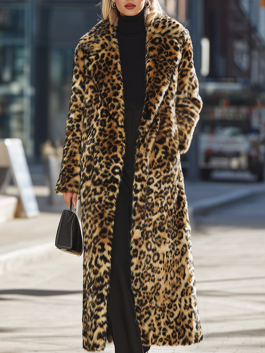 Drune | Falsches Fell Leopard Mantel - Längslinie Statement Outerwear - Plüsch & Voll gefüttert