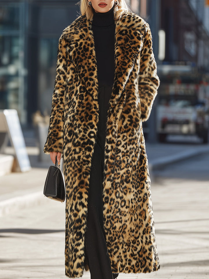 Drune | Falsches Fell Leopard Mantel - Längslinie Statement Outerwear - Plüsch & Voll gefüttert