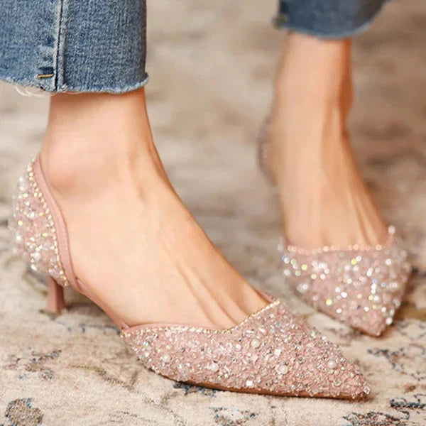Drune | Stilvolle Schuhe mit Spitzer Zehe und Mittlerem Absatz mit Glitzeroberfläche