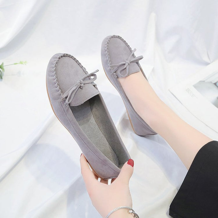 Damen nan femininer Velours‑Schlupfloafer mit handgestepptem Vorderblatt, dekorativer Schleife und gedämpftem Memory‑Fußbett Drune