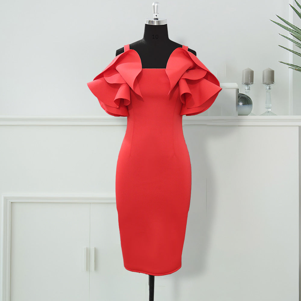Damen Figurbetontes Rüschendes Cocktailkleid Drune