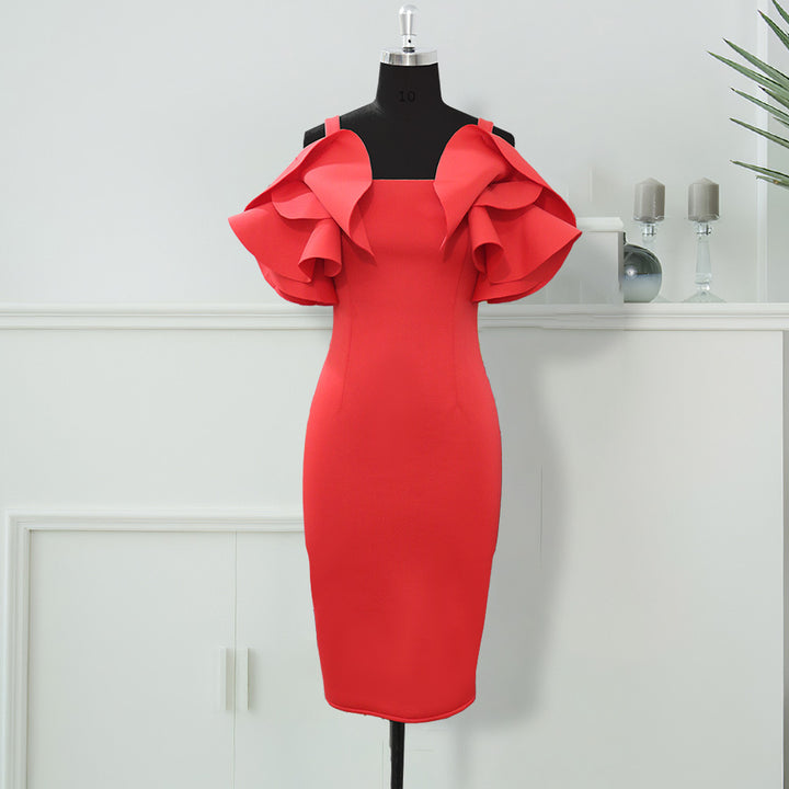 Damen Figurbetontes Rüschendes Cocktailkleid Drune