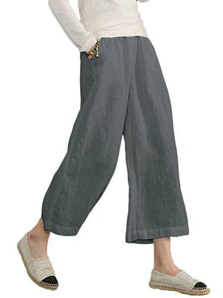 Damen weite Leinenhose mit elastischem Bund und praktischen Seitentaschen Drune