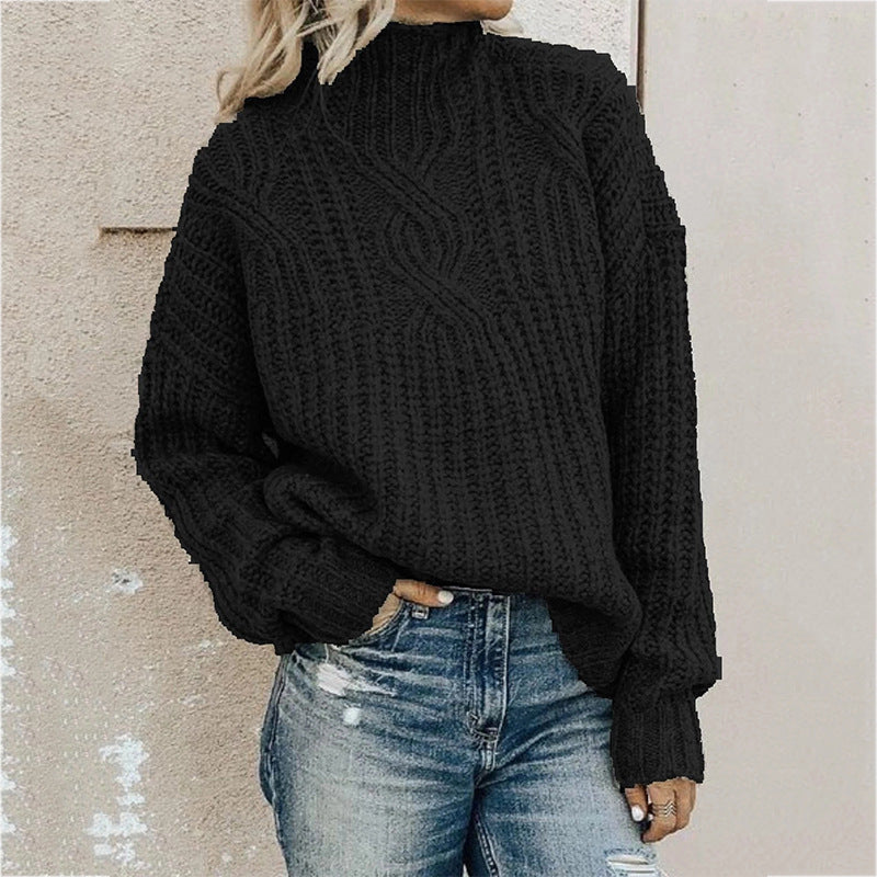 Damen Grobstrickpullover mit hohem Kragen und strukturiertem Design Drune