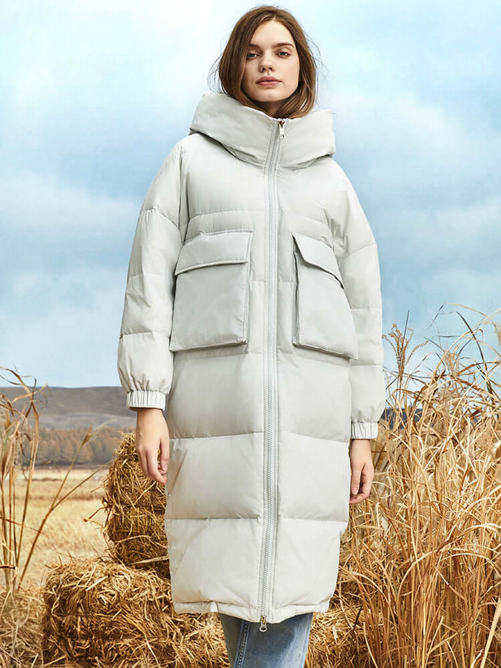 Drune | Damen Lange Winter Pufferjacke mit Kapuze