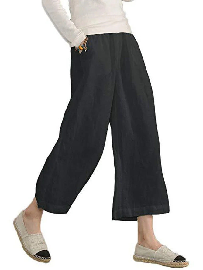 Damen weite Leinenhose mit elastischem Bund und praktischen Seitentaschen Drune