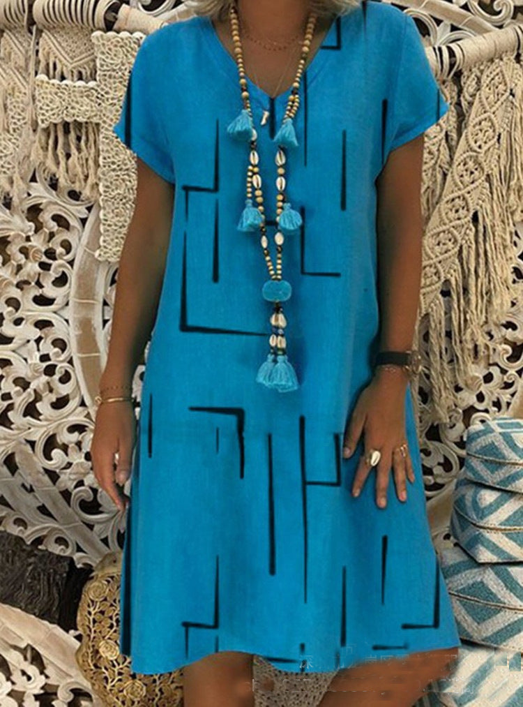 Damen Bequemes Tunika-Kleid mit modernen grafischen Mustern Drune
